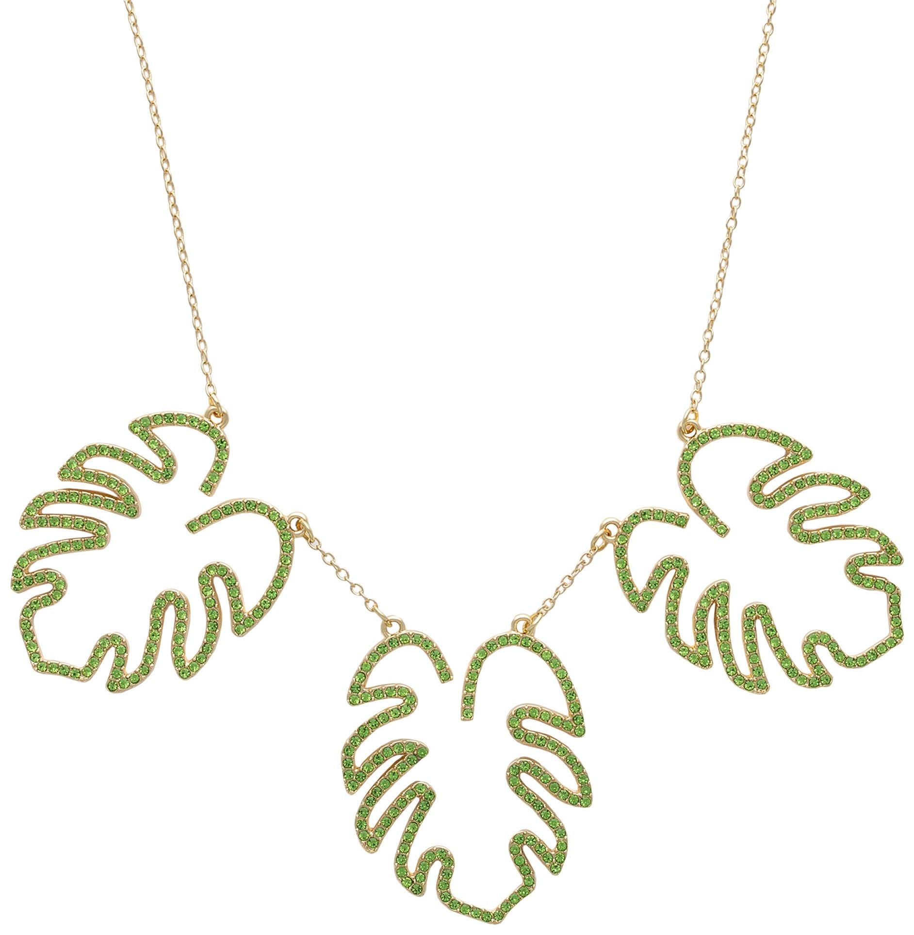 Pave Monstera Leaf Gold Tone Frontal Necklace