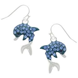 1.5 In. Pave Dolphins Silver Tone Dangle Earrings