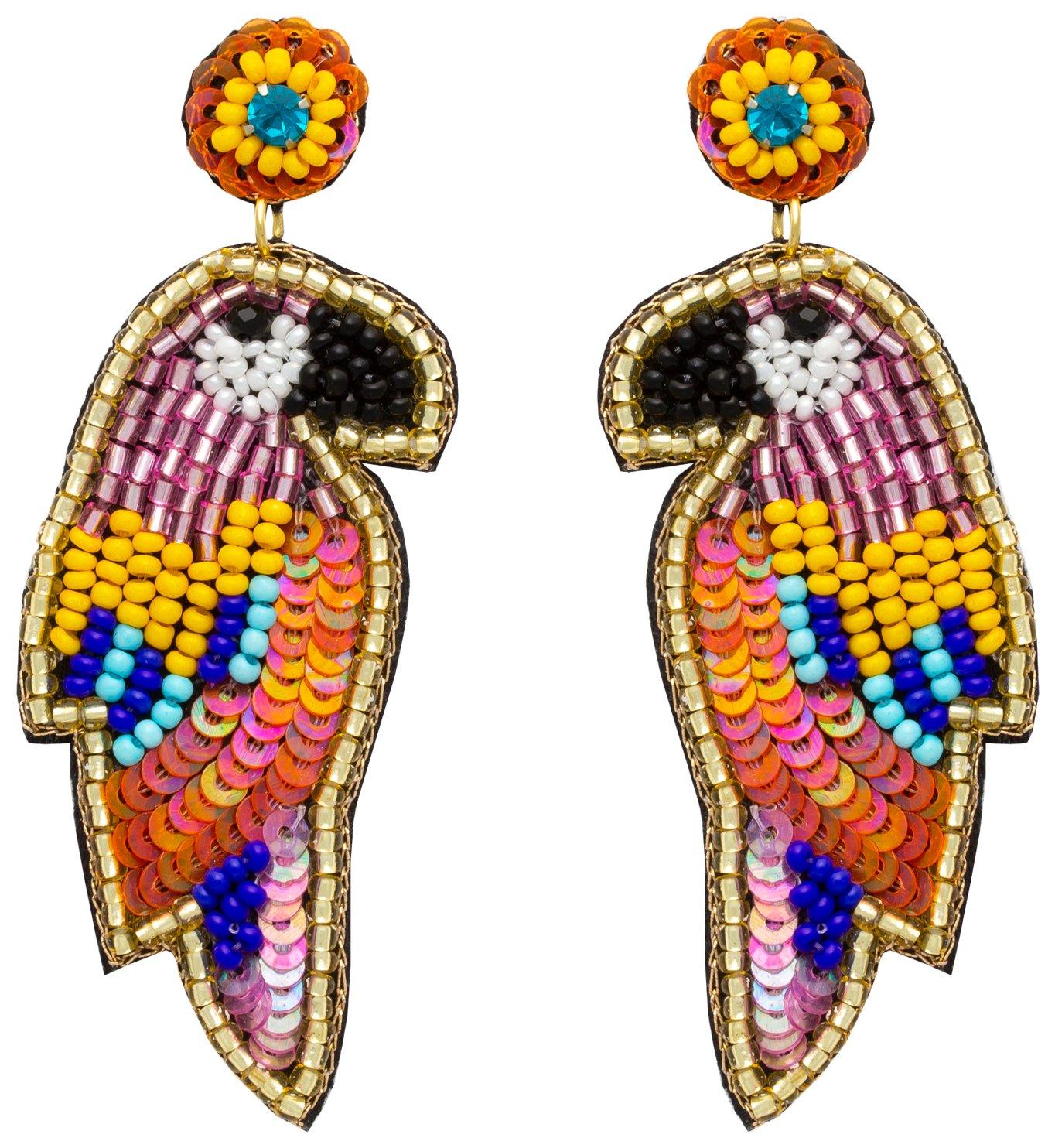 Beach Chic Bead & Sequin Parrot Dangle Earrings