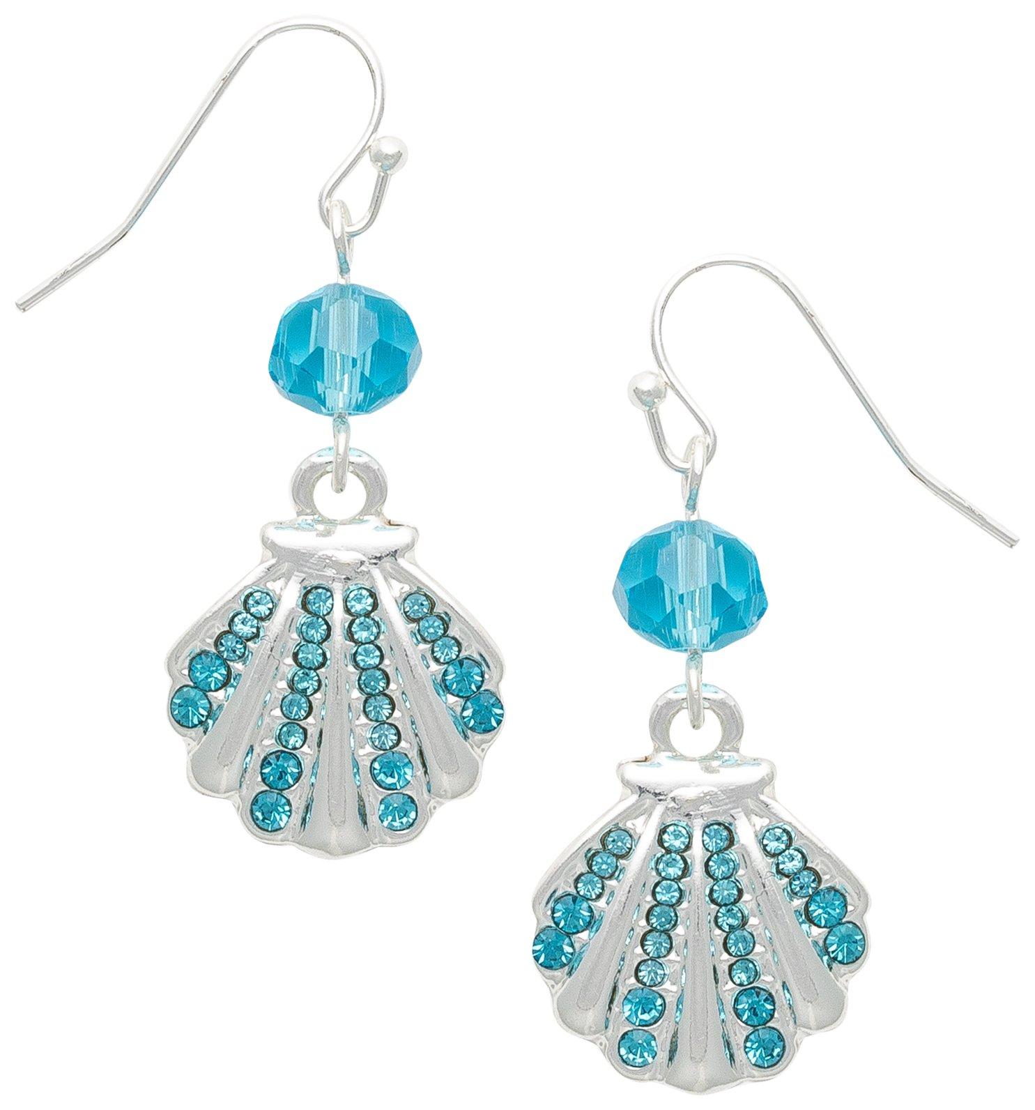 Beach Chic 2 In. Pave Shell Bead Silver Tone Dangle Earrings