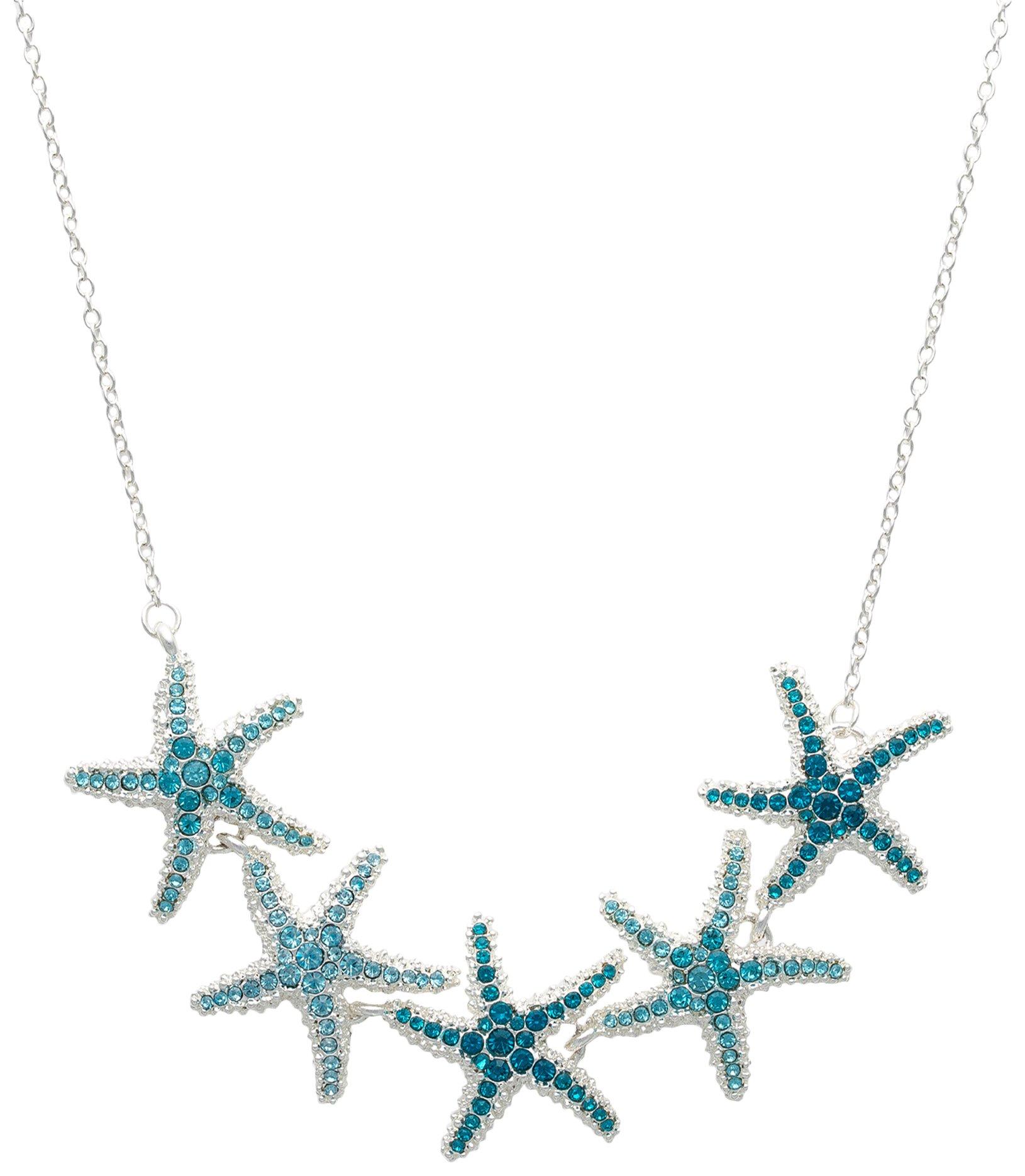 Beach Chic Pave Starfish Silver Tone Frontal Necklace