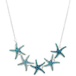 Pave Starfish Silver Tone Frontal Necklace