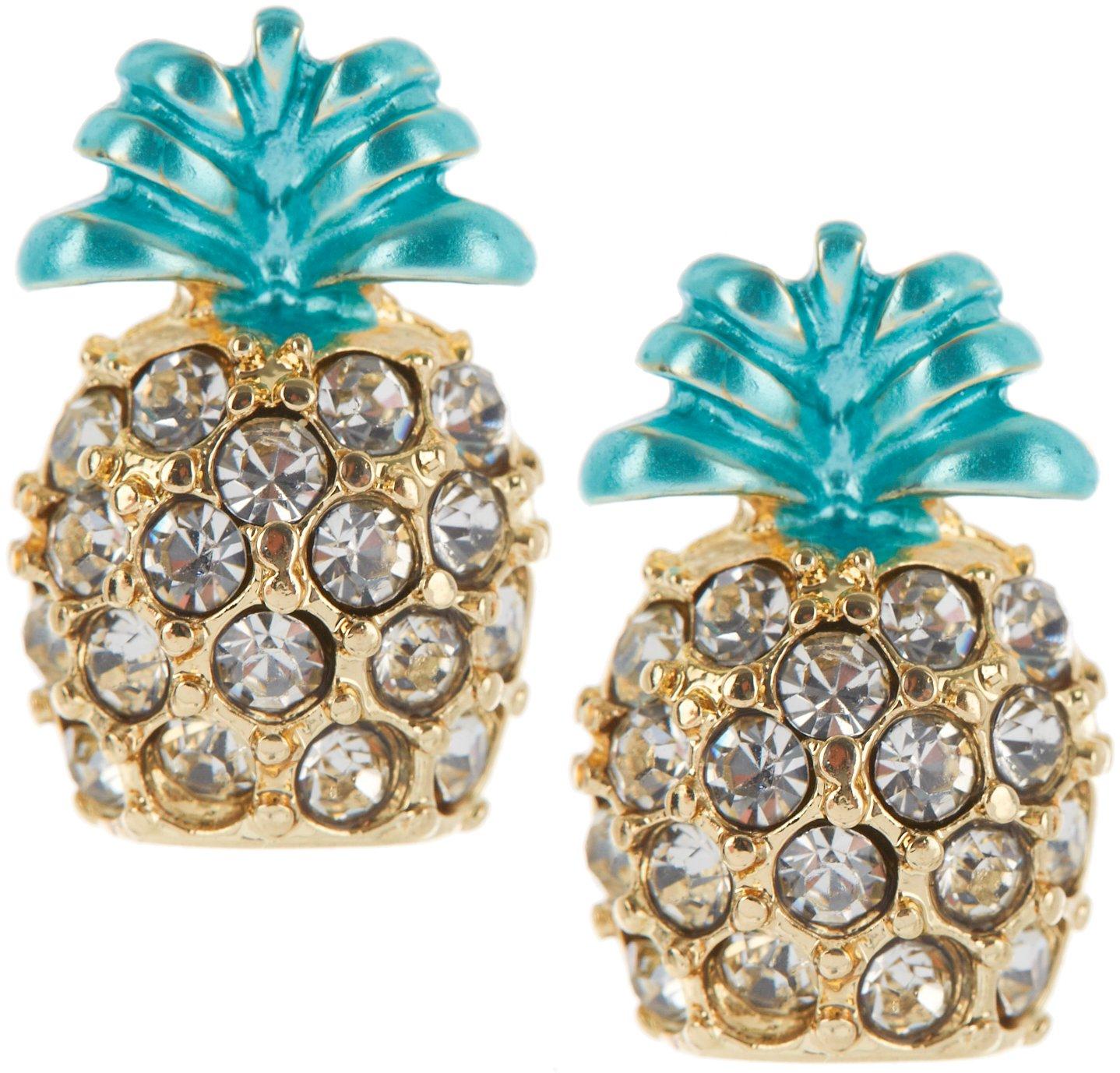 Beach Chic .75 In. Pave Pineapple Gold Tone Stud Earrings
