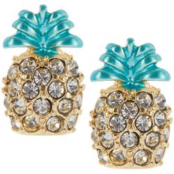 Beach Chic .75 In. Pave Pineapple Gold Tone Stud Earrings