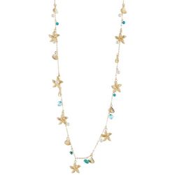 Beach Chic 34 In. Beaded Shell Charms Gold Tone Necklace