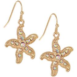Abalone Starfish Gold Tone Dangle Earrings