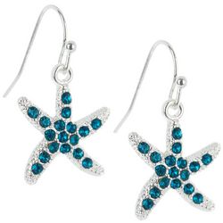 Beach Chic 1 In. Pave Starfish Silver Tone Dangle Earrings