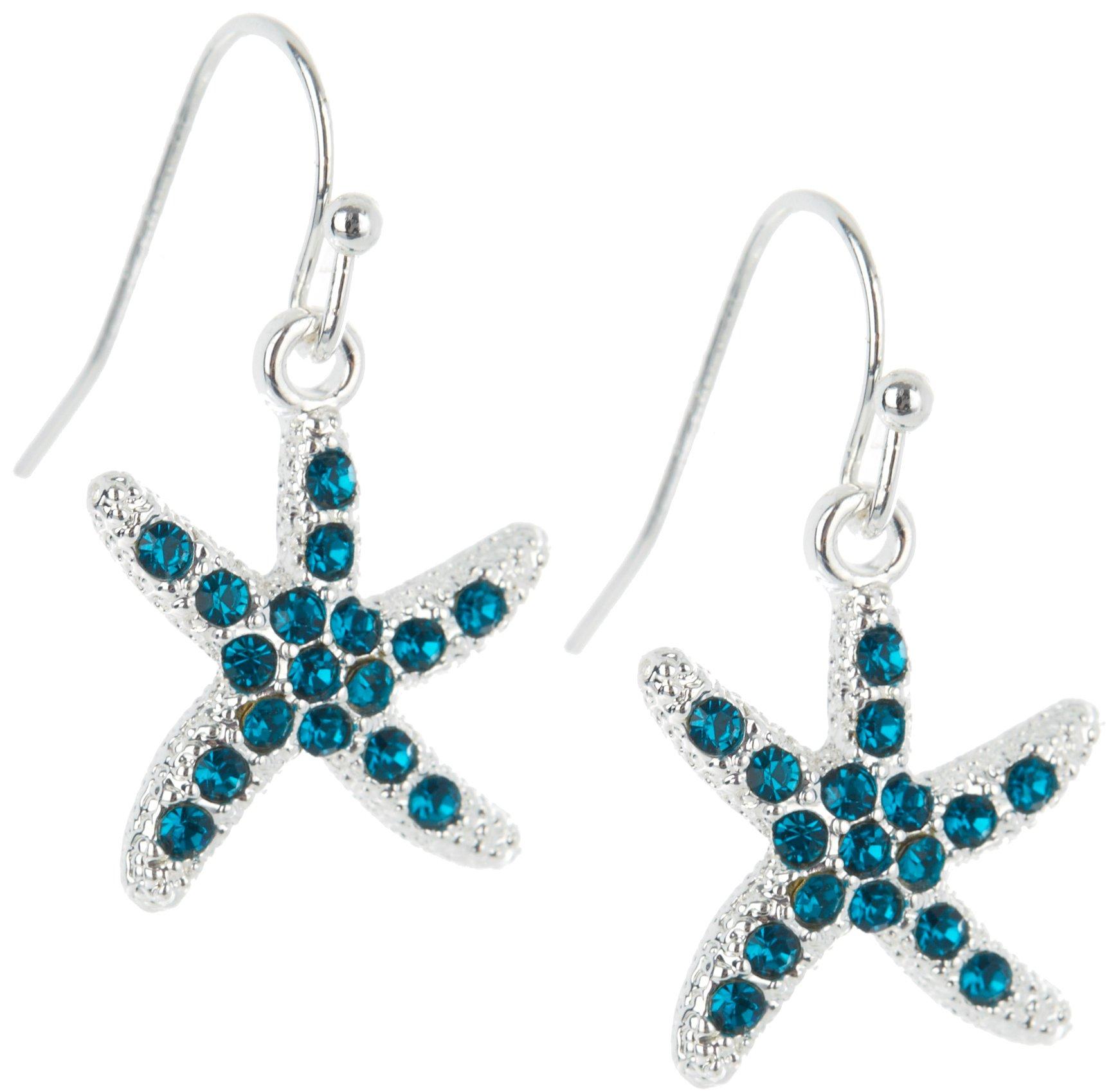 1 In. Pave Starfish Silver Tone Dangle Earrings