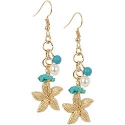 Beaded Starfish Gold Tone Dangle Earrings