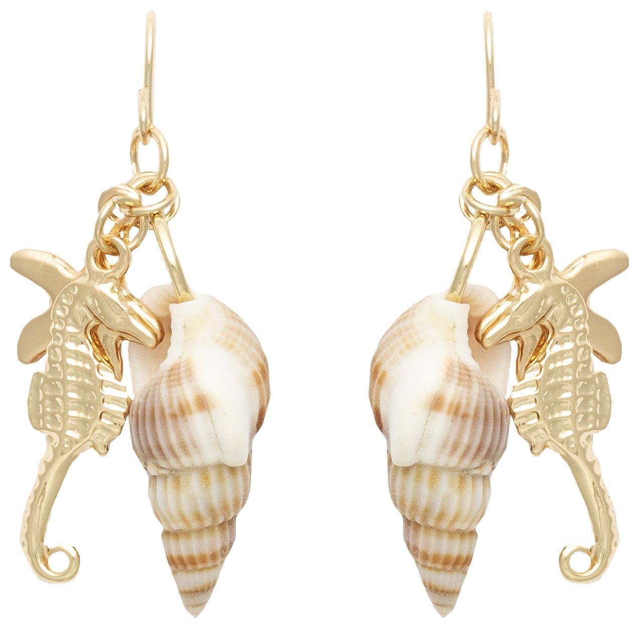 Beach Chic Seahorse & Shell Dangle Earrings
