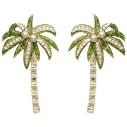 Beach Chic Pave & Pearl Palm Tree Stud Earrings