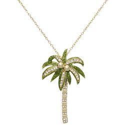 Beach Chic Crystal Faux Pearl Palm Tree Necklace
