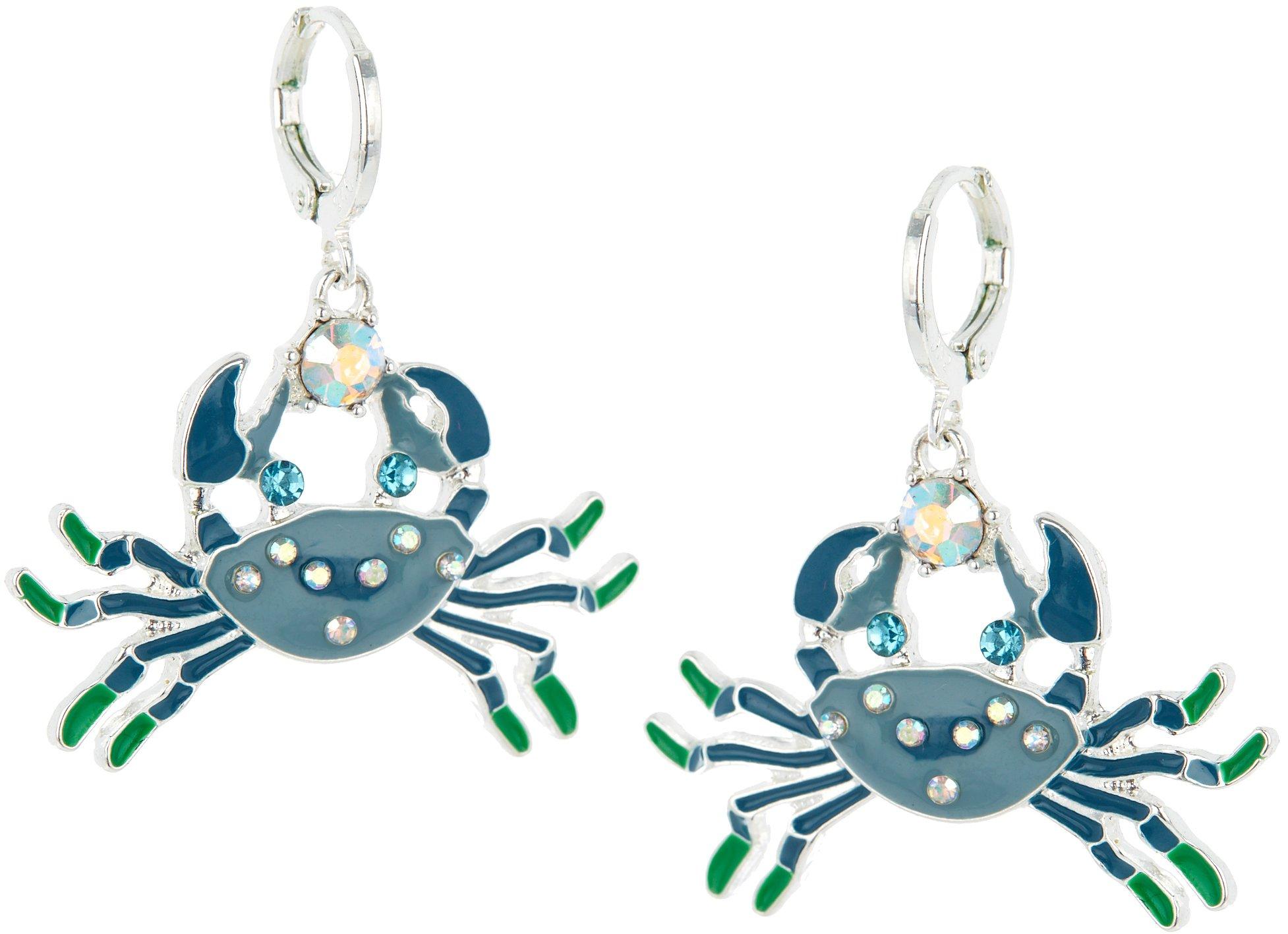 Beach Chic 1.5 In. Pave Crab Silver Tone Huggie Earrings