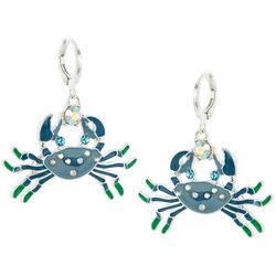 Beach Chic 1.5 In. Pave Crab Silver Tone Huggie Earrings