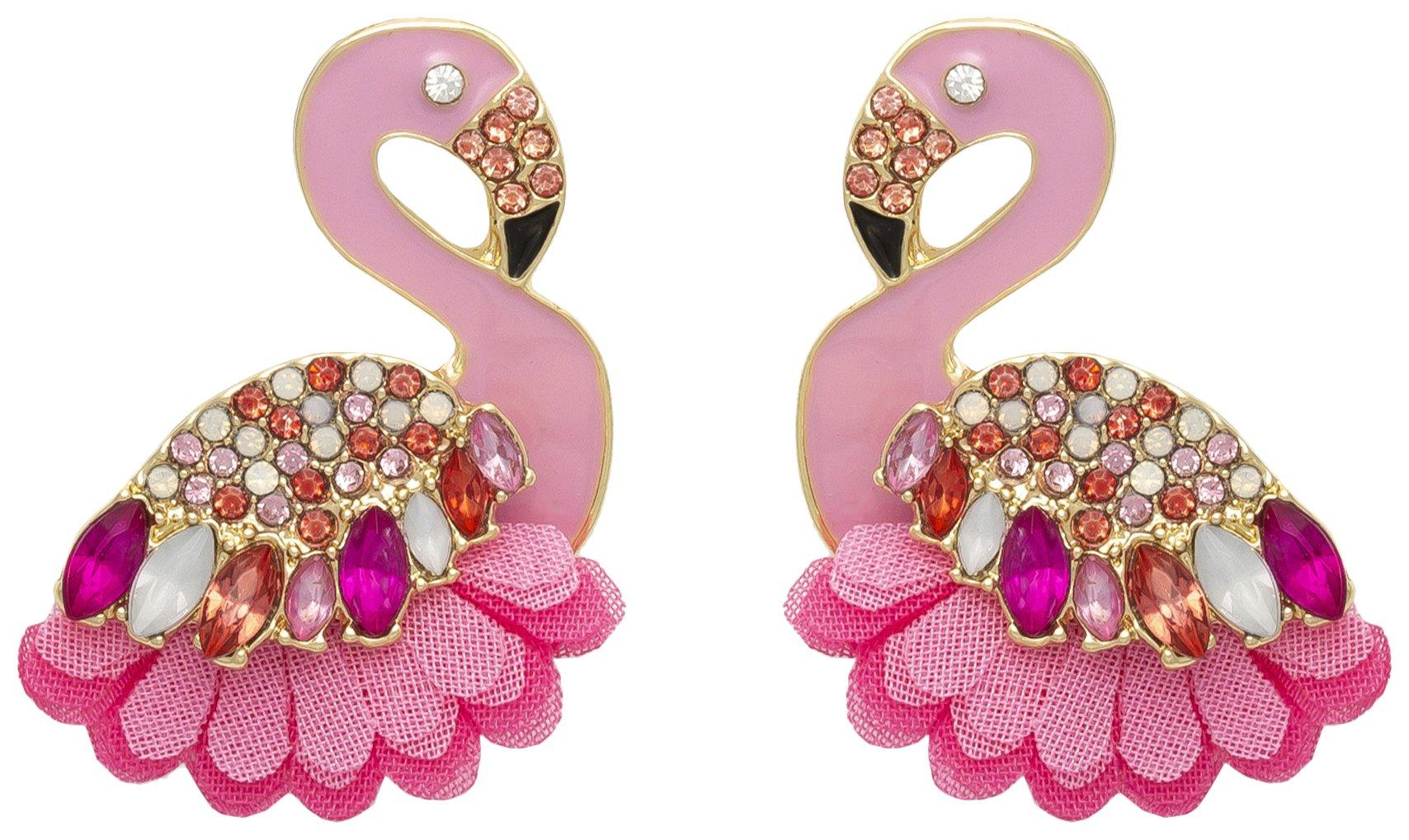 Beach Chic Pave Rhinestone Flamingo Stud Earrings