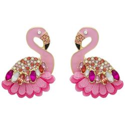 Beach Chic Pave Rhinestone Flamingo Stud Earrings