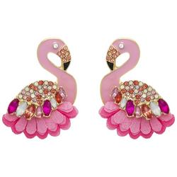 Pave Rhinestone Flamingo Stud Earrings