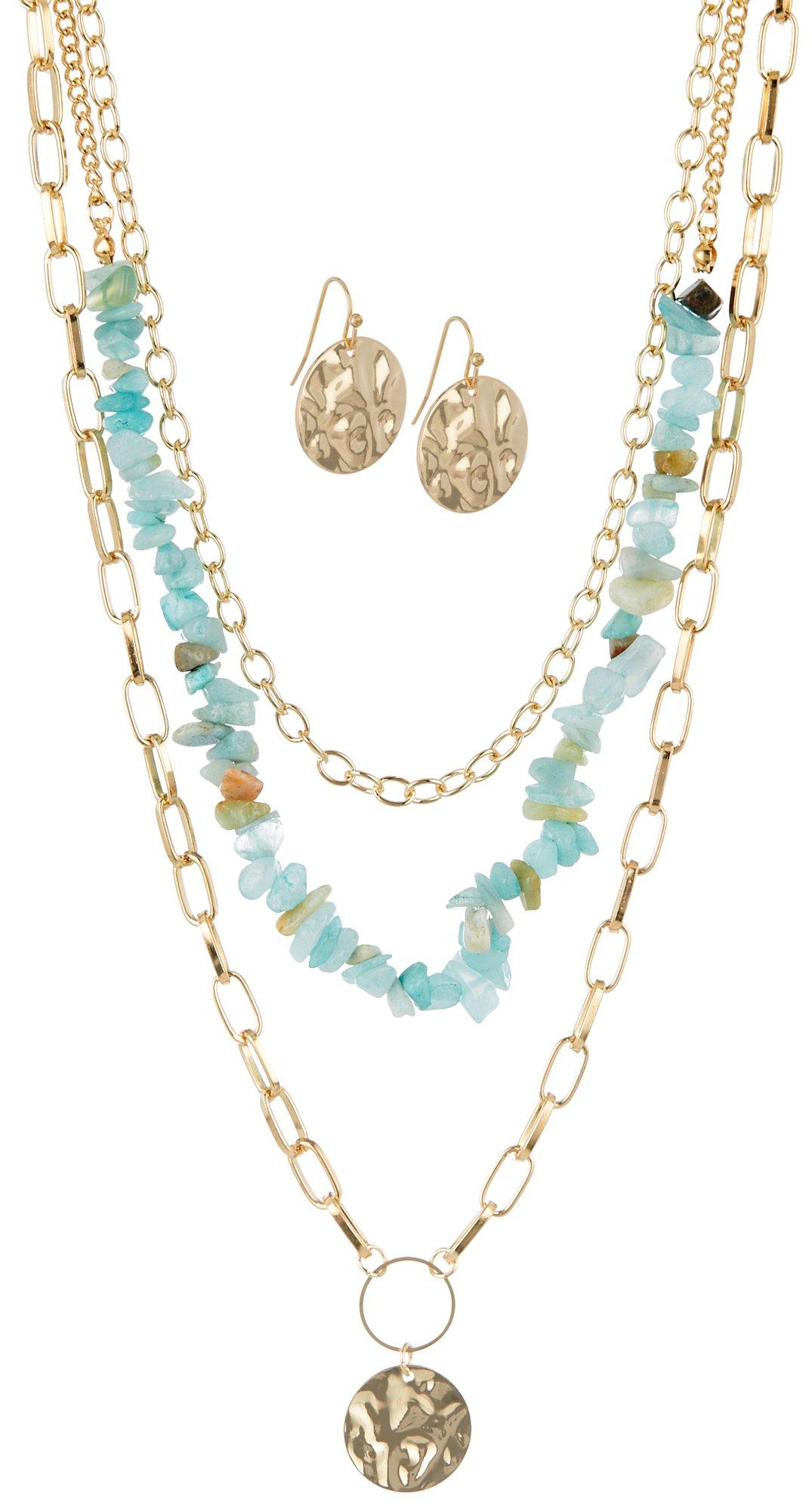 Bay Studio 2-Pc 3-Row Bead Necklace & Earrings Set
