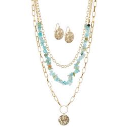 2-Pc 3-Row Bead Necklace & Earrings Set