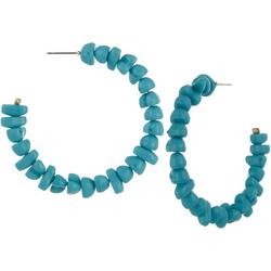 2 In. Faux Turquoise Bead C-Hoop Earrings
