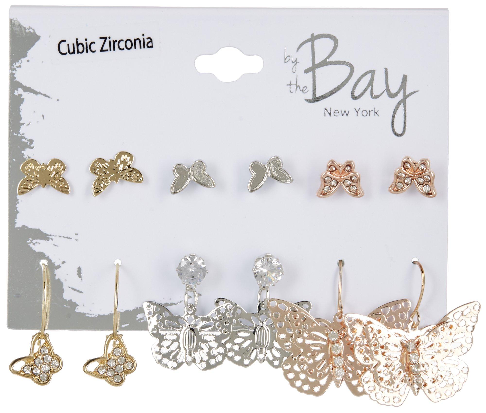 6-Pr.Butterfly Stud Dangle Earrings Set
