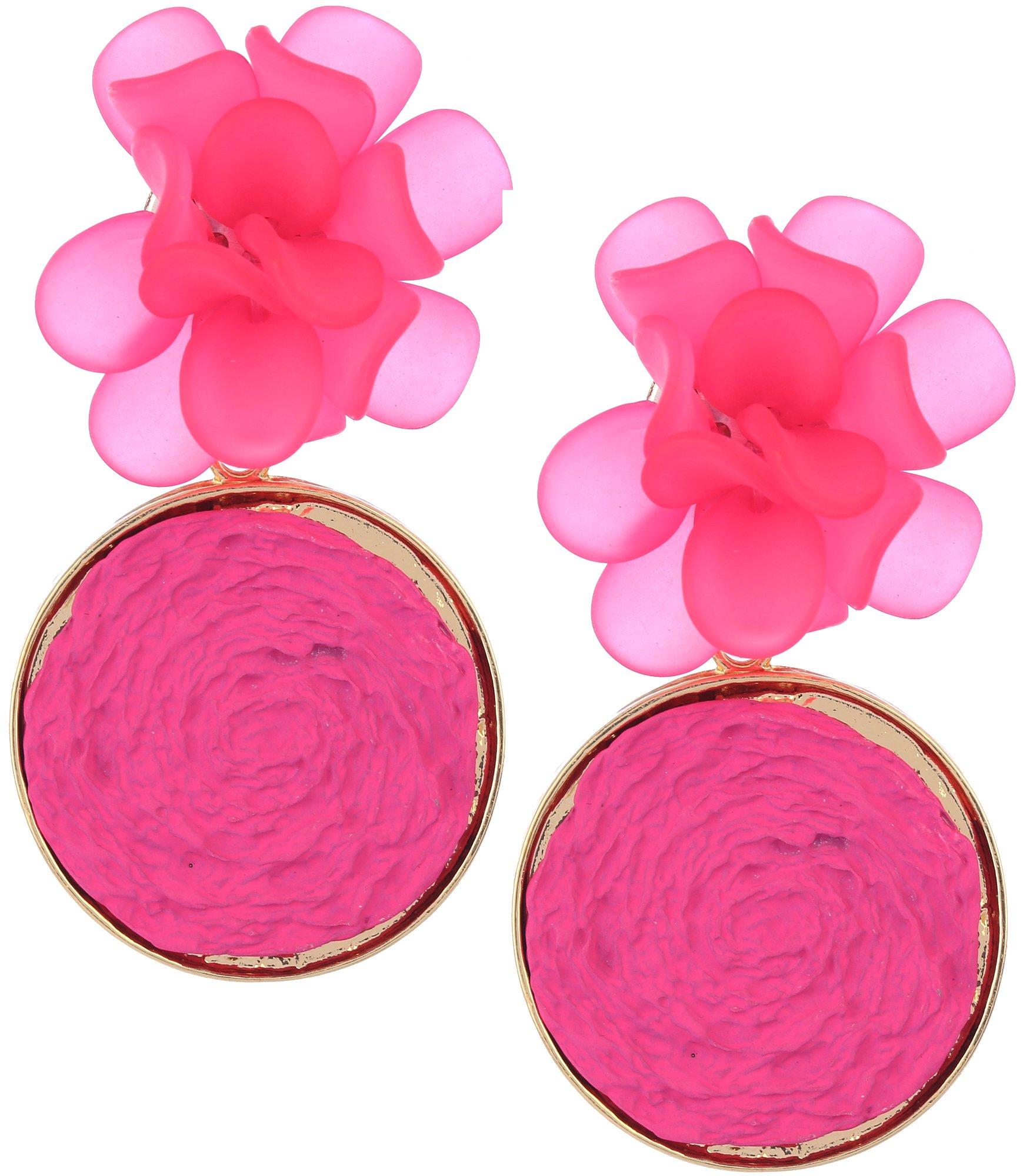 Flower Raffia Disc Dangle Earrings