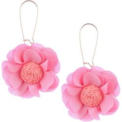 3 In. Raffia/Fabric Flower Dangle Earrings