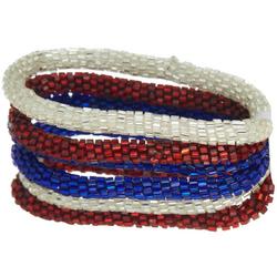 Womens Patriotic Sead Beaded 6 Bracelet Set