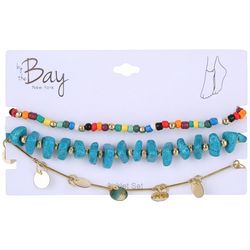 By The Bay New York 3-Pc Bead Disc Chain Anklet Set