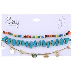 3-Pc Bead Disc Chain Anklet Set