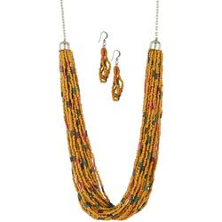 11in Beaded Layered Earring & Necklace Set