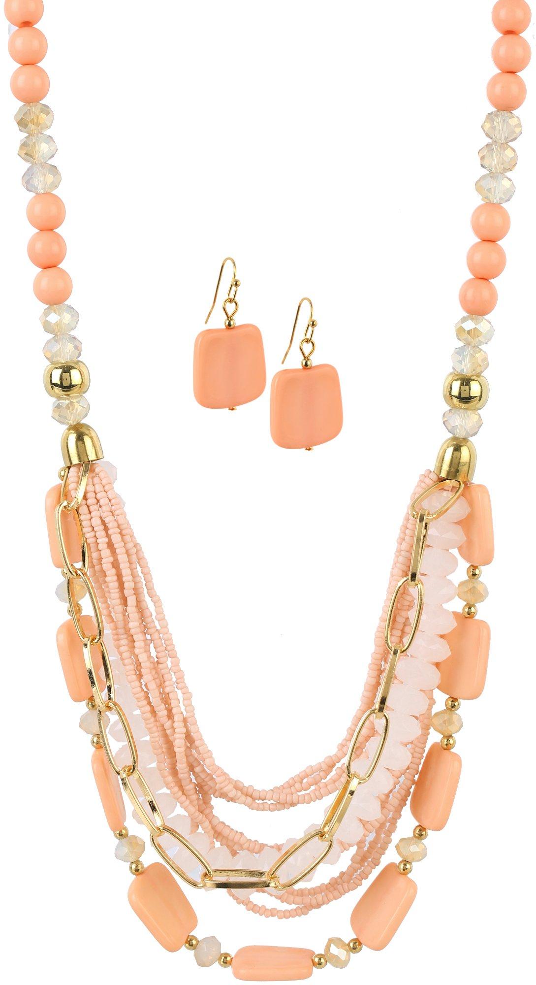 2-Pc. Multi-Row Bead Necklace & Earring Set