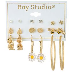 Bay Studio 9-Pr. Bee Smiley Stud Hoop Earring Set