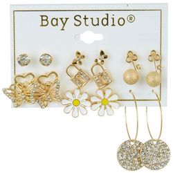 Bay Studio 9-Pr. Daisy Butterfly Lock Key Stud Earring Set