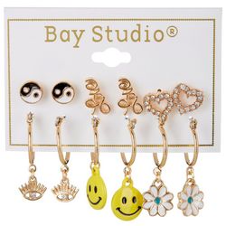 Bay Studio 6-Pr. Flower Smiley Hoop Stud Earring Set