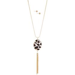 2-Pc. Leopard Tassel Necklace Stud Earring Set