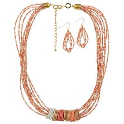 2 Pc Seed Bead Multi Strand Necklace Earrings Set