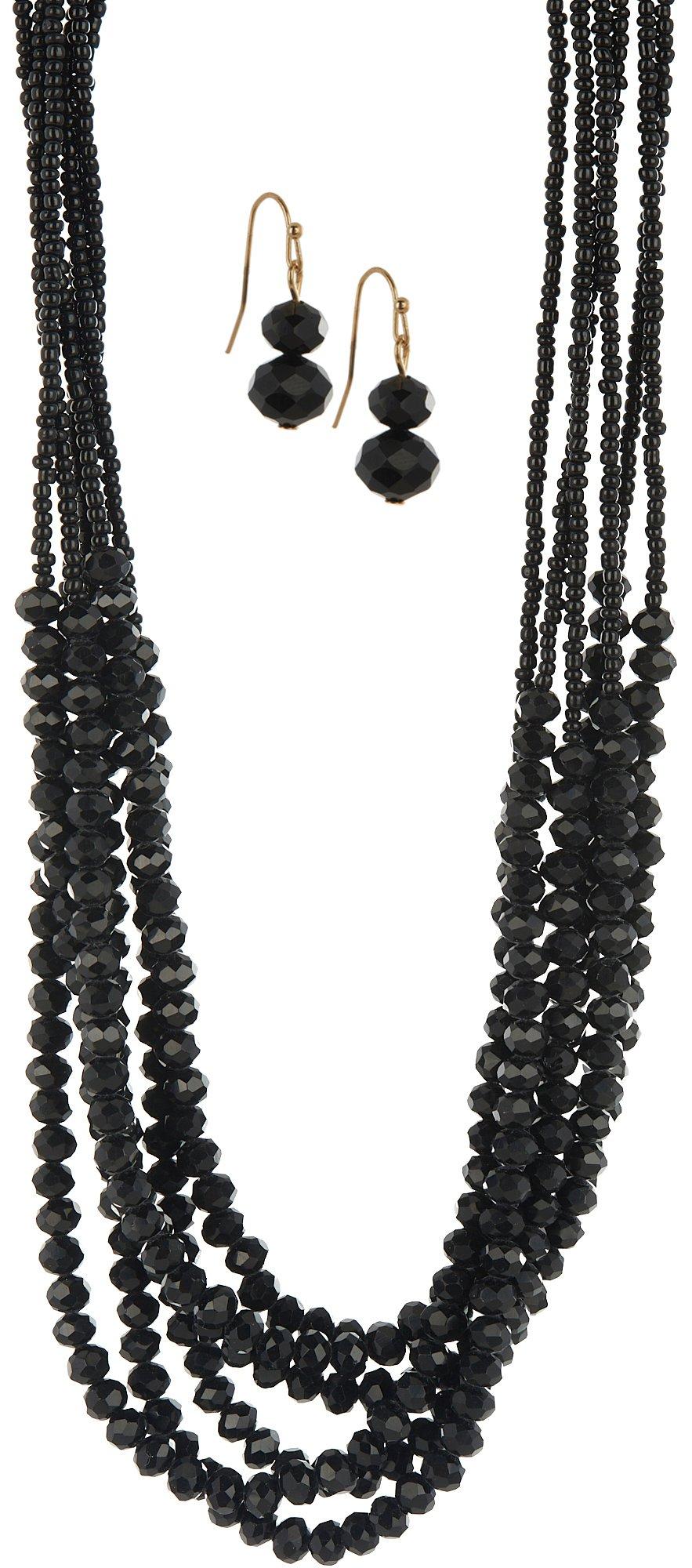 2-Pc 6-Row Faceted Bead Necklace & Earrings Set