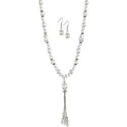 2-Pc  Faceted Bead Tassel Necklace & Earrings Set