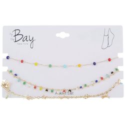 By The Bay New York 3-Pc Butterfly 8.5 In. Chain Anklet Set