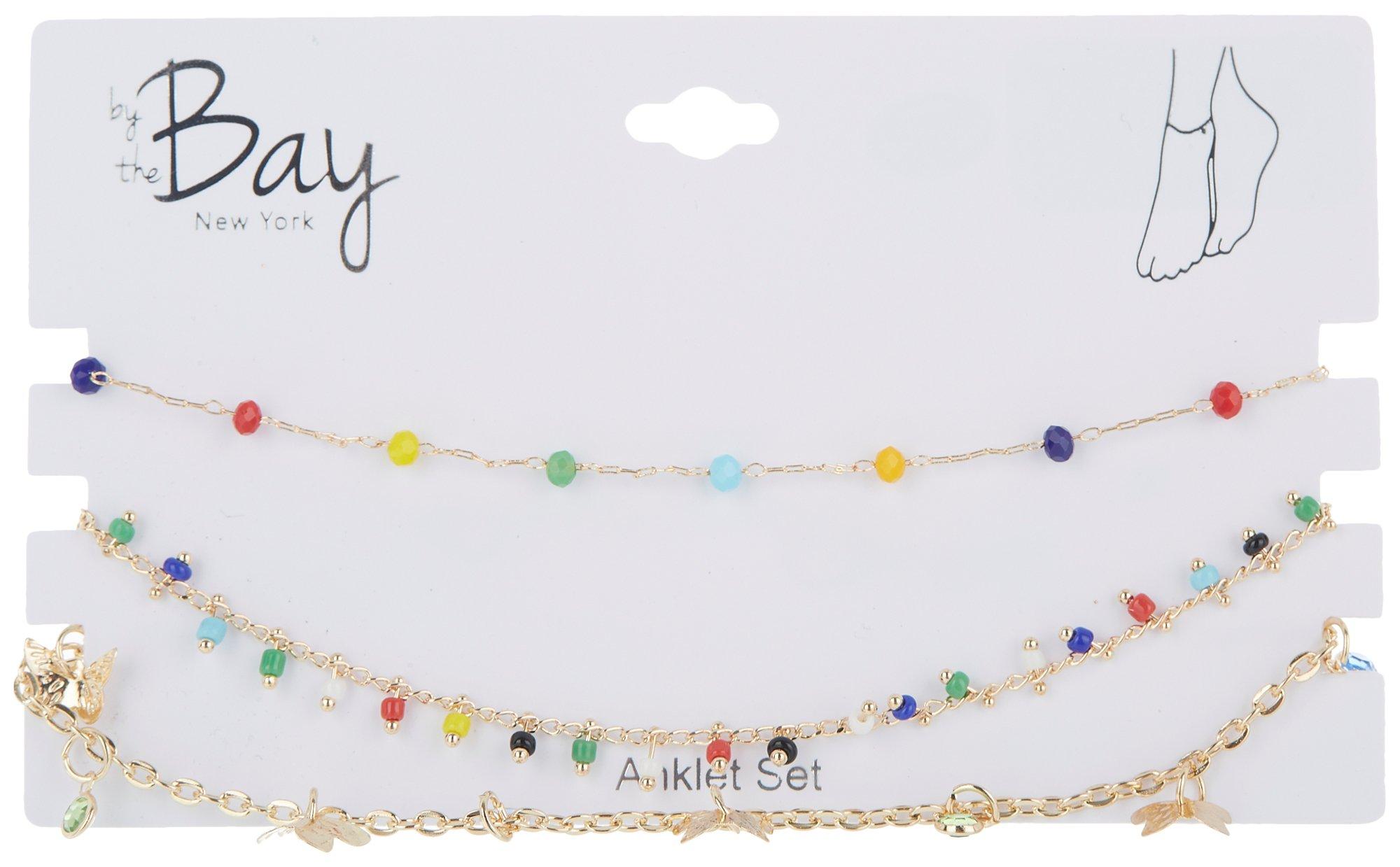 3-Pc Butterfly 8.5 In. Chain Anklet Set