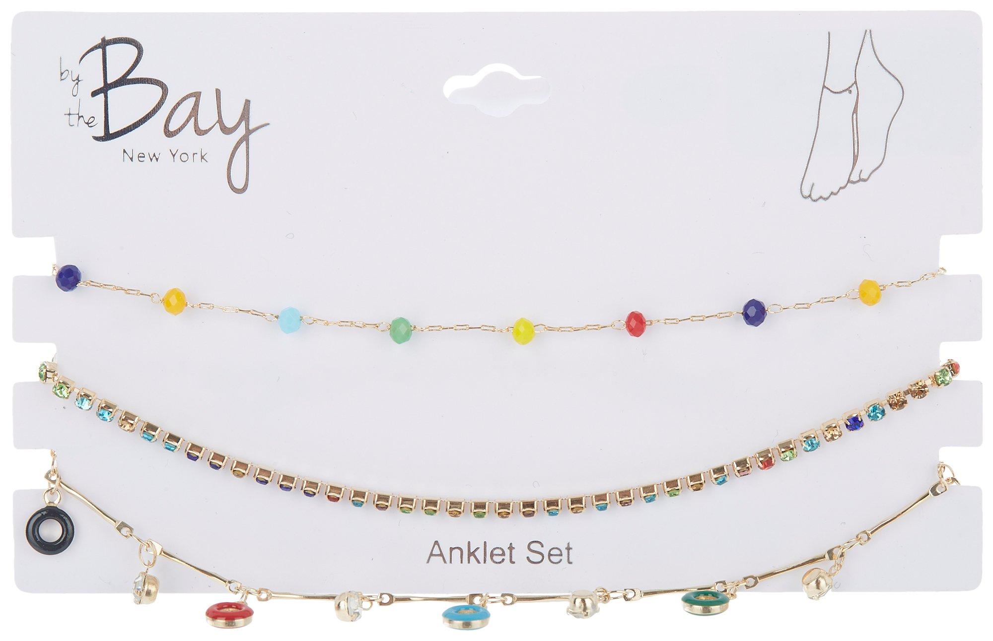 3-Pc Circles 8.5 In. Chain Anklet Set