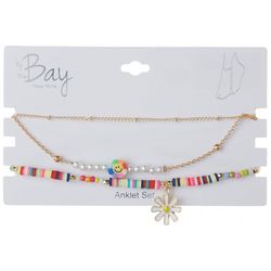By The Bay New York 3-Pc Daisy 8.5 In. Chain Anklet Set