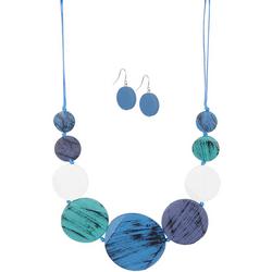 2-Pc. Wood Disc Cord Necklace & Drop Earrings Set