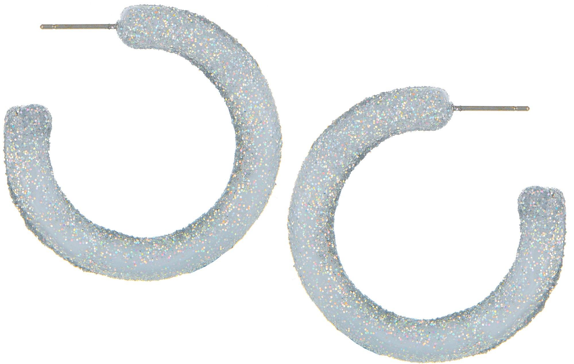 Bay Studio Glitter Silver Tone C-Hoop Earrings