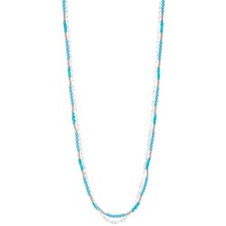 Wearable Art 30 In. 2-Row Beaded Chain Silver Tone Necklace