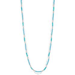 30 In. 2-Row Beaded Chain Silver Tone Necklace