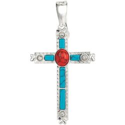 Wearable Art Faux Turquoise Embellished Cross Pendant