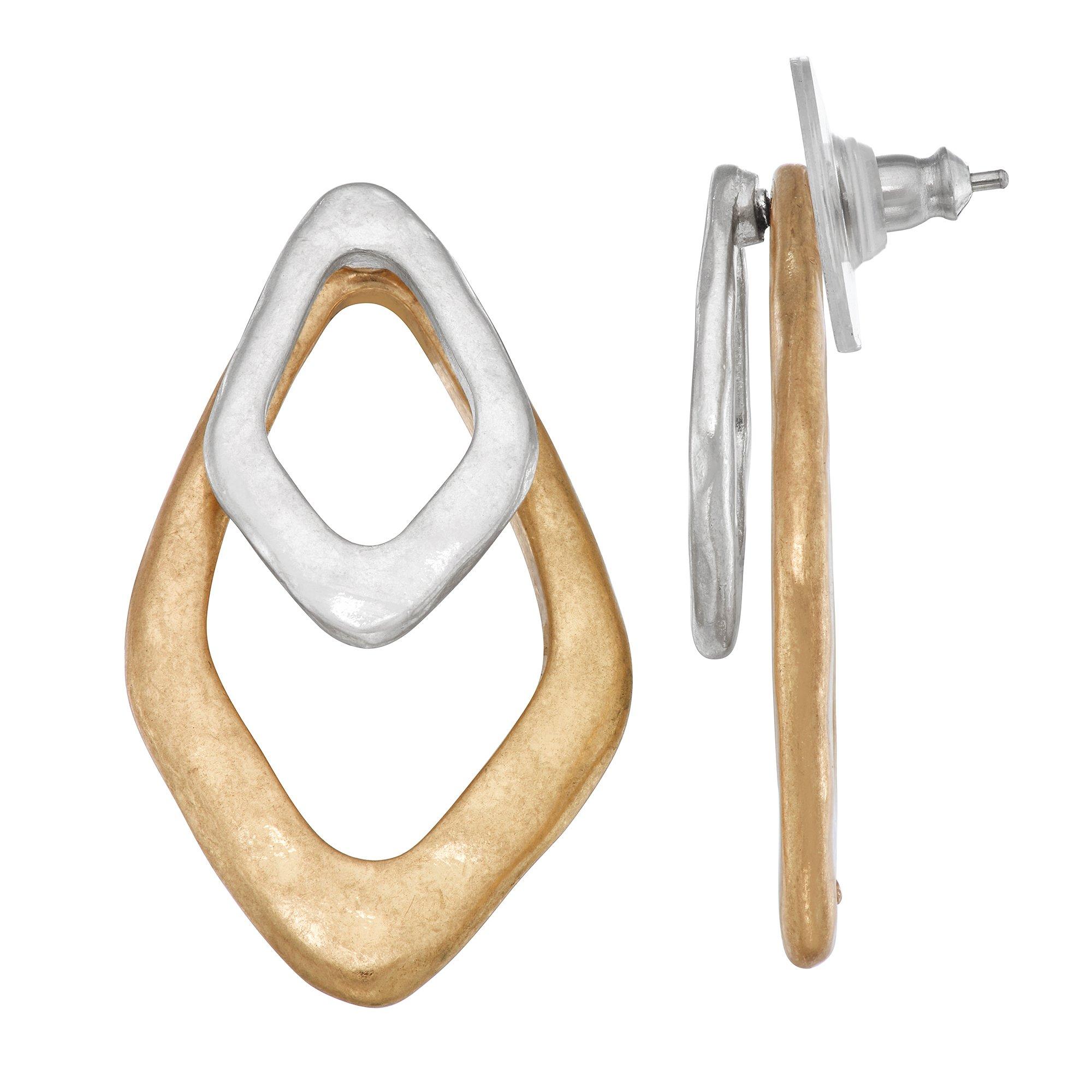 Bella Del Mare Hammered Layered Two-Tone Dangle Earrings