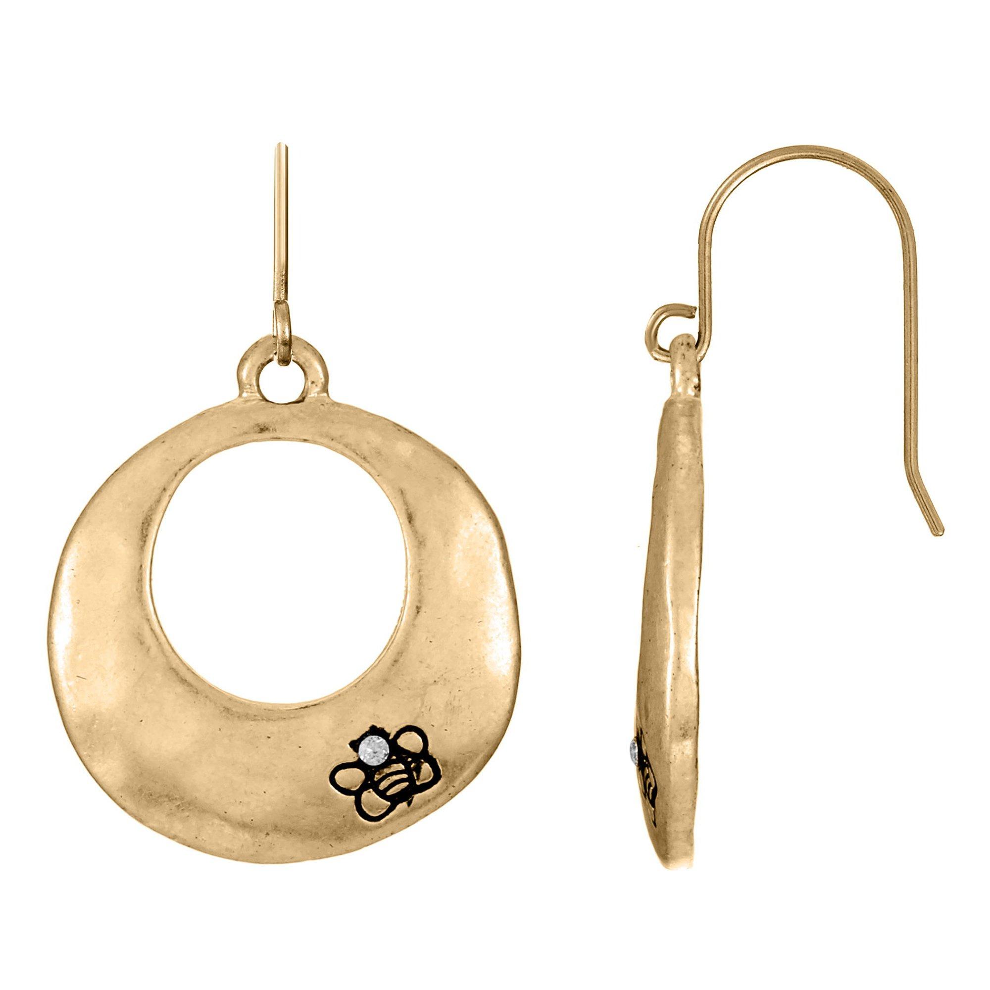 Open Circle Gold Tone Dangle Earrings
